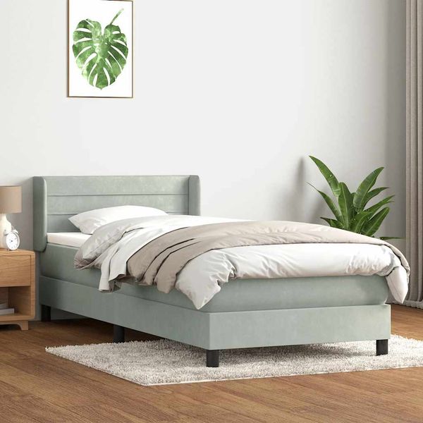 vidaXL Posteľný rám boxsping s matracom bledosivý 90x220 cm zamat