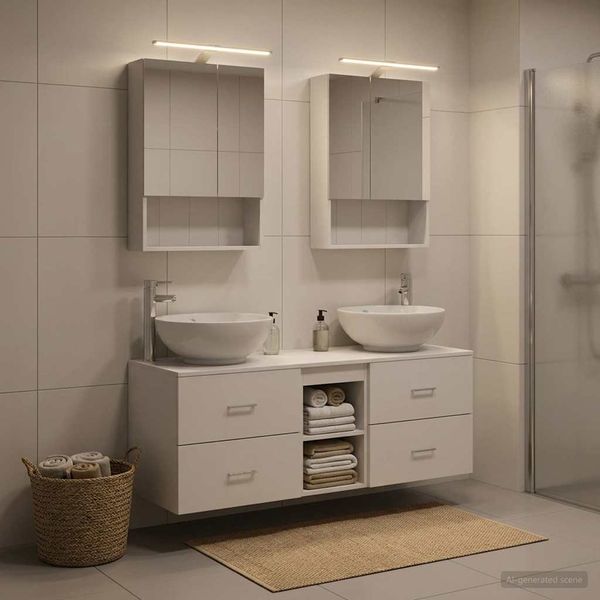 vidaXL Sada kúpeľňového nábytku 5 pcs Biela Kompozitné drevo a sklo
