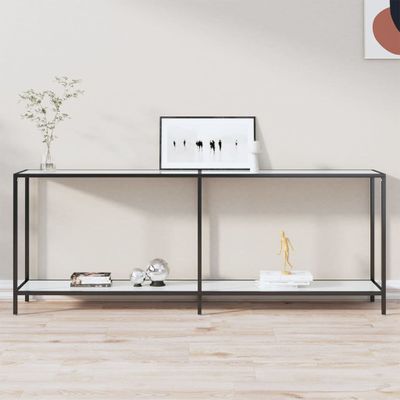 vidaXL Konzolový stolík biely 200x35x75,5 cm tvrdené sklo