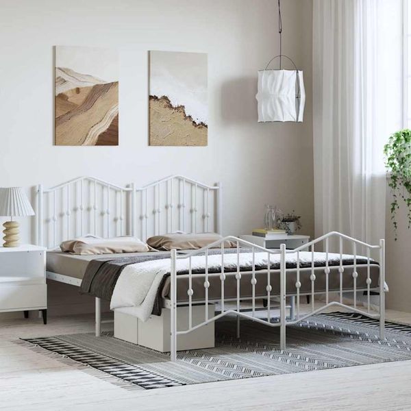 vidaXL Kovový rám postele s predným a zadným čelom biely 135x190 cm