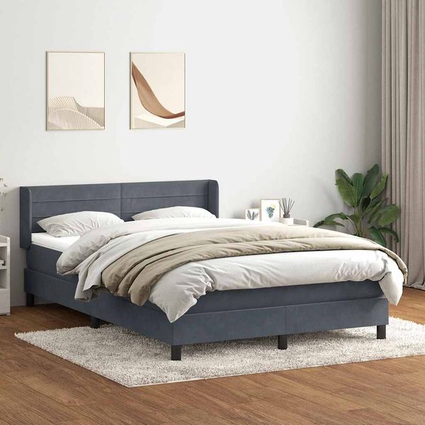 vidaXL Posteľný rám boxspring s matracom tmavosivý 140x210 cm zamat