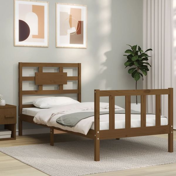 vidaXL Posteľný rám s čelom medovohnedý 90x200 cm masívne drevo