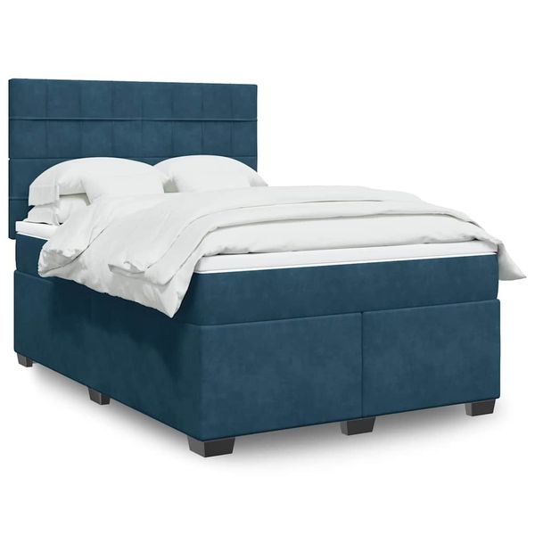 vidaXL Posteľný rám boxsping s matracom modrá 140x190 cm zamat