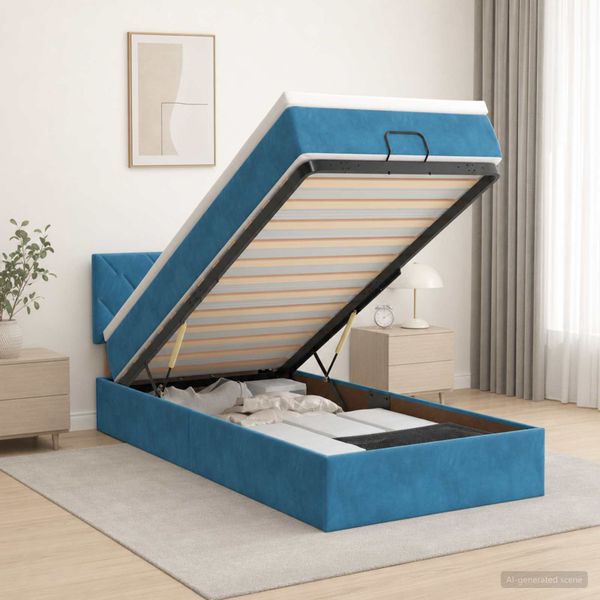 vidaXL Ottoman posteľ s matracom a LED Tmavo modrá 90 x 190 cm Zamat