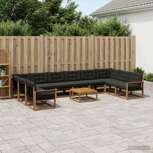 vidaXL Záhradná súprava gaučov s vankúšom 11 pcs Prírodná a čierna