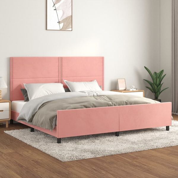 vidaXL Rám postele s čelom ružový 200x200 cm zamat