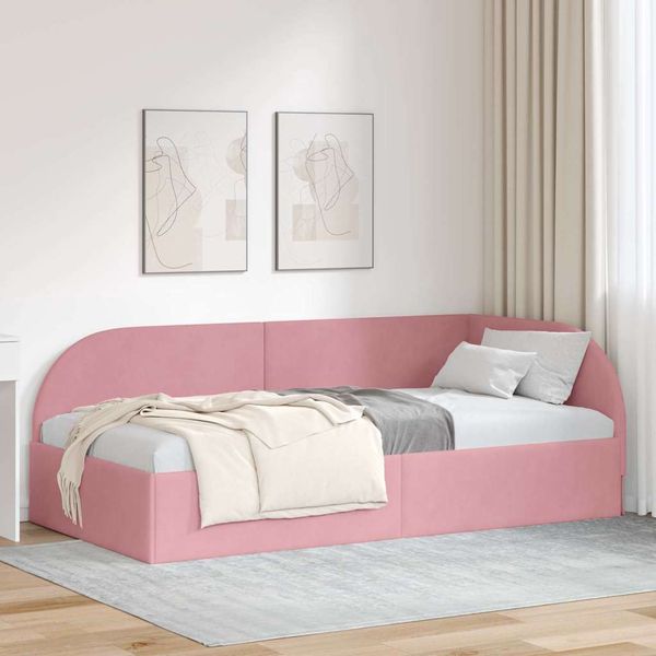 vidaXL Rohový rám postele s čelnou doskou Ružová 90 cm x 200 cm Zamat