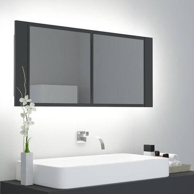 vidaXL LED kúpeľňová zrkadlová skrinka sivá 100x12x45 cm akryl