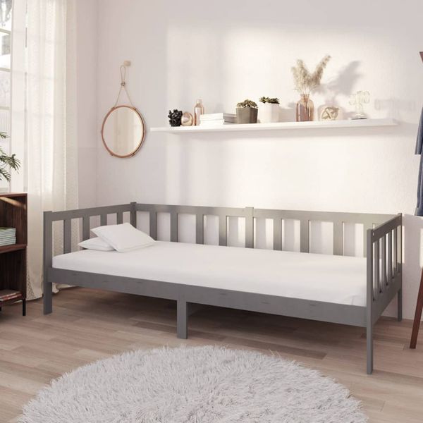 vidaXL Denná posteľ s matracom 90x200 cm, sivá, borovicový masív