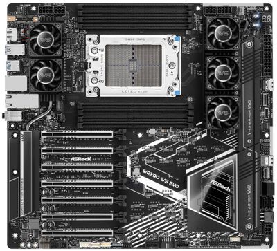 ASRock WRX90 WS EVO / AMD WRX90 / 8x DDR5 DIMM ECC / 2x M.2 / 2x SlimSAS / 2x MCIO / USB-C / DP / EEB Základná doska, AMD WRX90, TR5, 8× DDR5 DIMM ECC (max. 2048GB), 2× M.2, 2× SlimSAS, 2× MCIO, DisplayPort, USB-C, EEB