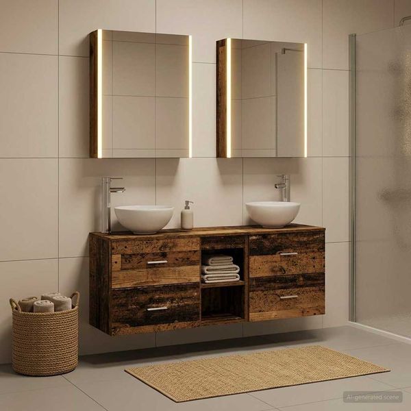 vidaXL Set kabinetov do kúpeľne 5 pcs Staré drevo 53 x 15,5 x 70 cm