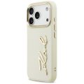 Puzdro Karl Lagerfeld z PU kože s logom Karl script a kovovými tlačidlami fotoaparátu pre iPhone 17 Pro béžová