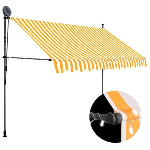 vidaXL Ručne zaťahovacia markíza s LED 250 cm, bielo oranžová