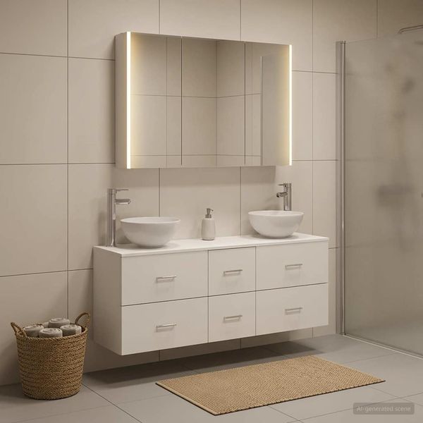 vidaXL Sada kúpeľňového nábytku 4 pcs Biela Kompozitné drevo a sklo