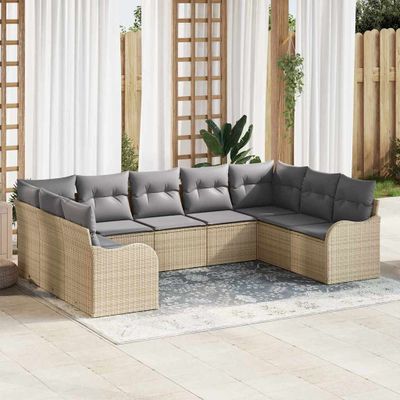 vidaXL Súprava záhradných pohoviek s vankúšom 9 pcs Béžová Poly ratan