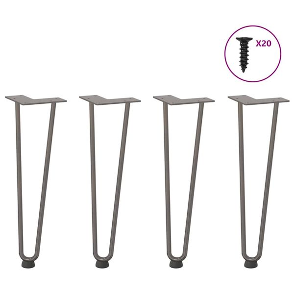 vidaXL Nohy na konferenčný stolík v tvare vlásenky, 4 ks, prírodná oceľ, 42 cm, masívna oceľ