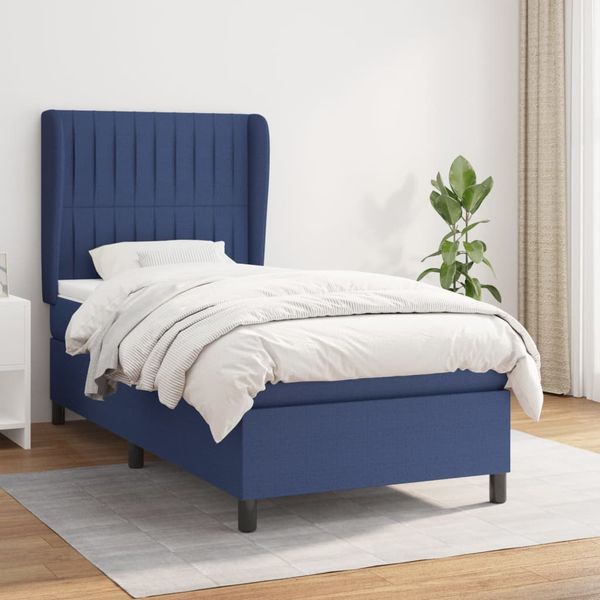 vidaXL Posteľný rám boxspring s matracom modrý 90x190 cm látka
