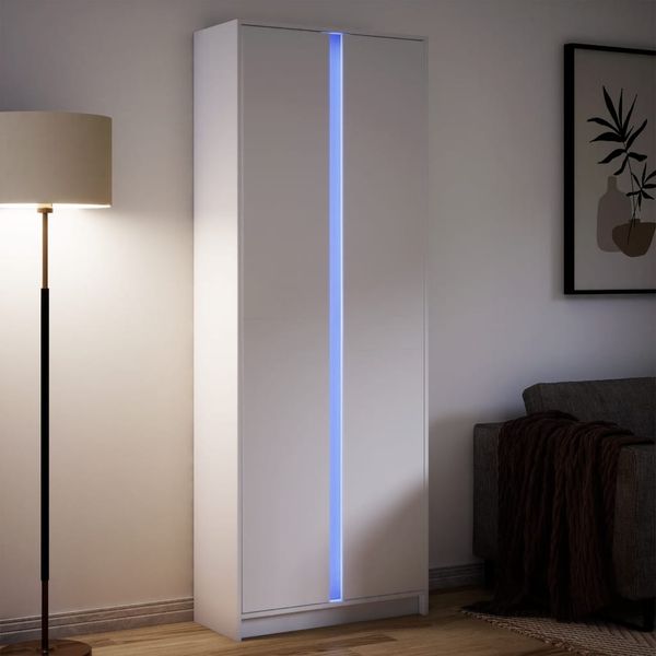 vidaXL Vysoká skrinka s LED biela 74x32,5x200 cm kompozitné drevo