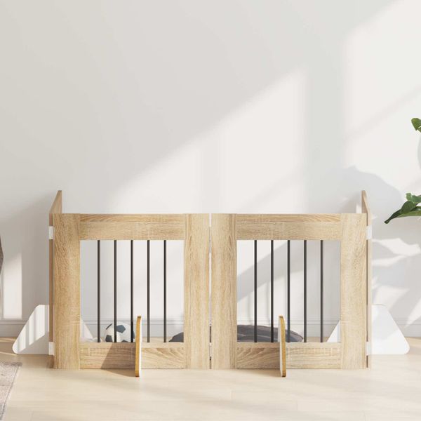 vidaXL Brána pre psov so stojanmi 4 pcs Dub sonoma 60 x 60 cm