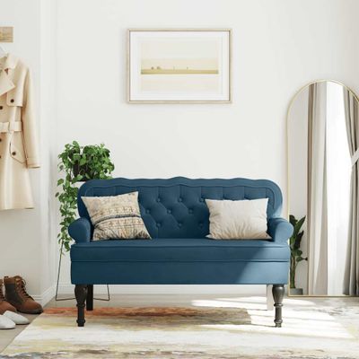 vidaXL Lavička s operadlom modrá 119,5x64,5x75 cm zamat