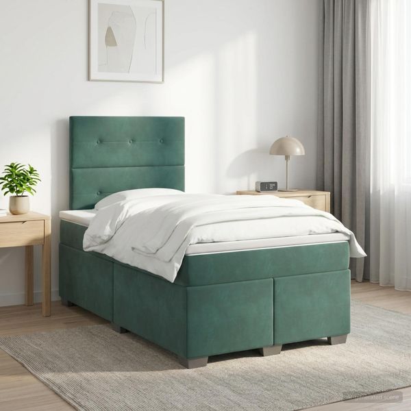 vidaXL Posteľ boxspring s matracom Tmavozelená 120 x 190 cm Zamat