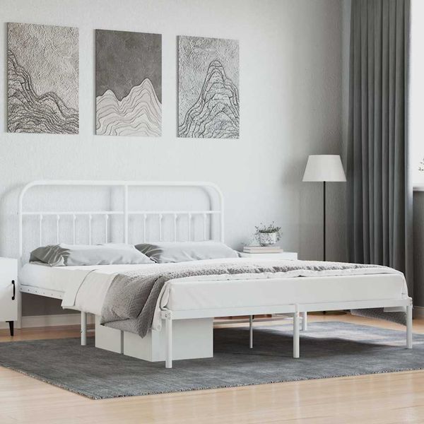 vidaXL Kovový rám postele s čelom biely 180x200 cm