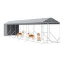 vidaXL Vonkajší koterec pre psov so strechou striebor. 2x14x2,5m oceľ