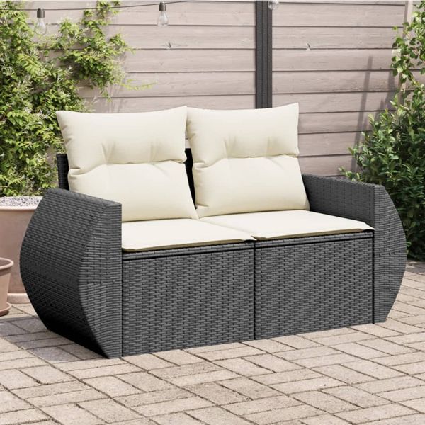 vidaXL Záhradná pohovka s vankúšmi 2-miestna čierna polyrattan