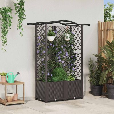 vidaXL Vyvýšený záhon s mriežkou a strechou Hnedá 122 x 40 x 138 cm PP