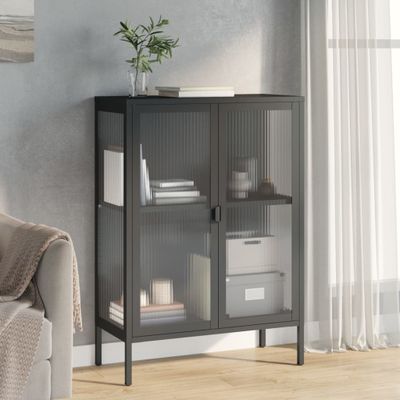 vidaXL Komoda čierna 75x35x105 cm sklo a oceľ