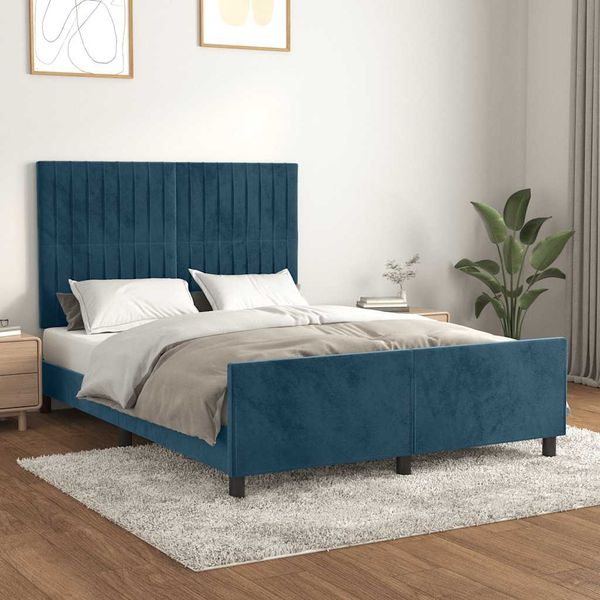vidaXL Posteľ bez matraca tmavomodrý 140x200 cm zamat