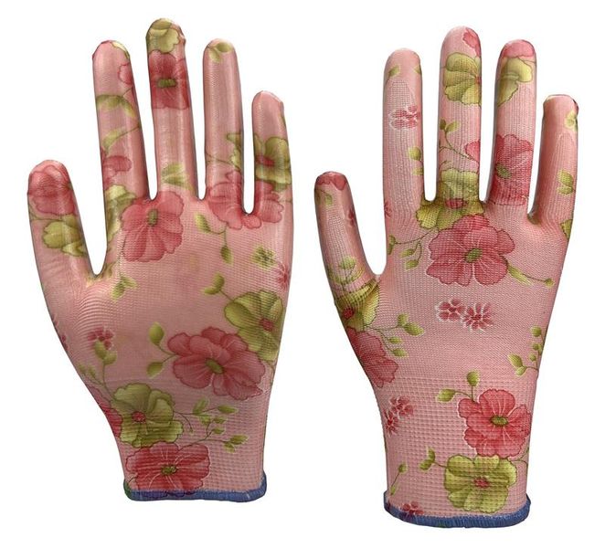 Rukavice záhradné veľkosti 8 NITRILE flowers pink Garvia 22016