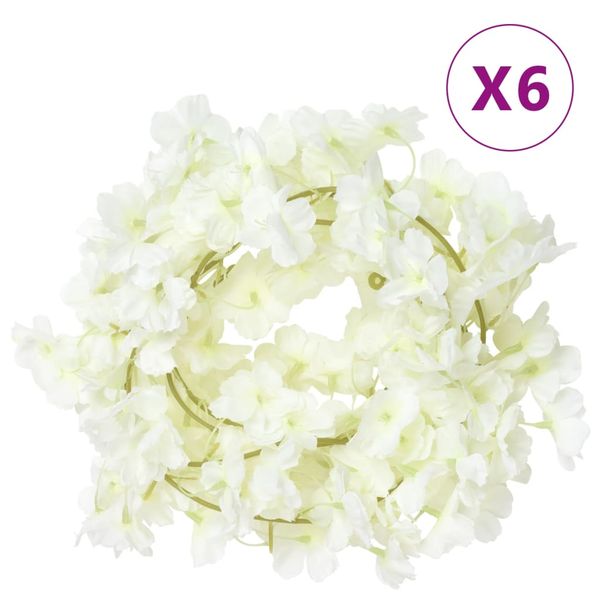 vidaXL Kvetinové girlandy 6 ks, biele 180 cm