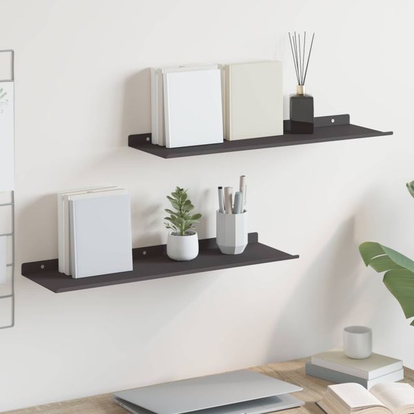 vidaXL Závesná polica Nástenný 2 pcs Čierny 60 x 18 x 2,5 cm Oceľ