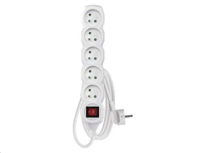 Prodlužovací kabel EMOS P1512 / 2 m / 5 zásuvek / s vypínačem / bílý / PVC / 1 mm2