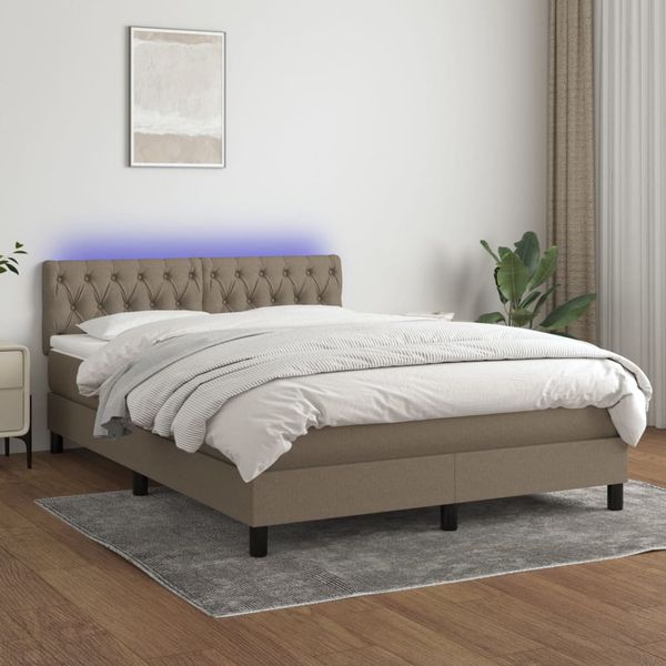 vidaXL Posteľ boxsping s matracom a LED sivohnedá 140x200 cm látka