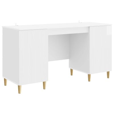 vidaXL Stôl Biela s vysokým leskom 142,5 x 50 x 75 cm Kompozitné drevo