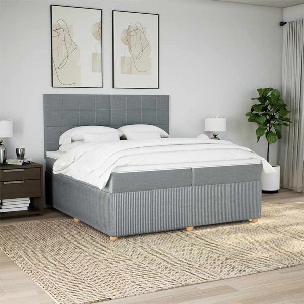 vidaXL Posteľný rám boxsping s matracom bledosivý 200x200 cm látka