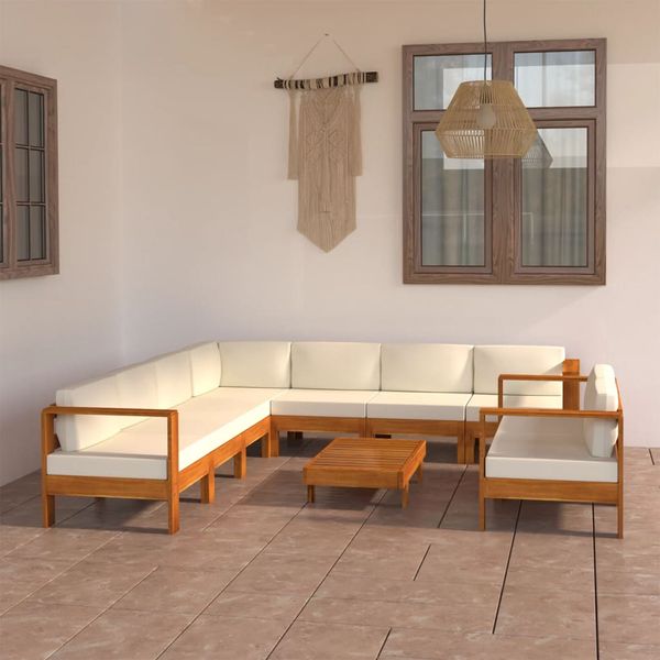 vidaXL 9-dielna záhradná súprava s vankúšmi 100x60 cm akáciové drevo