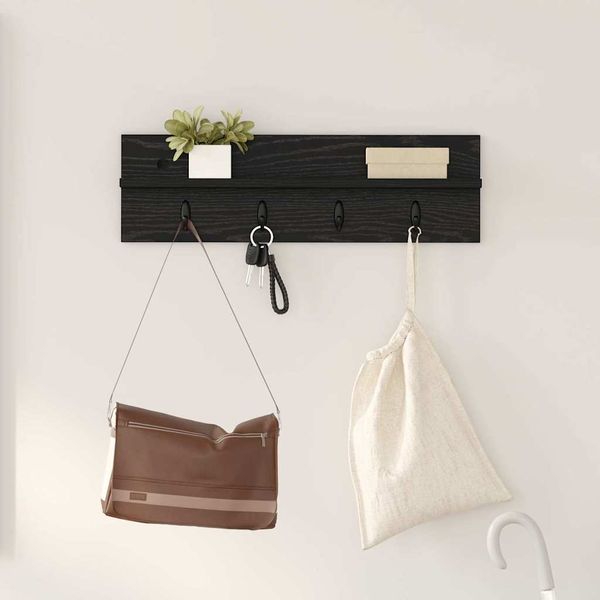 vidaXL Vešiak na stenu Čierny dub 60 x 10,5 x 18 cm Kompozitné drevo