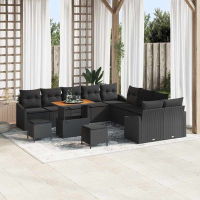 vidaXL Súprava záhradných pohoviek s vankúšom 13 pcs Čierna Poly ratan