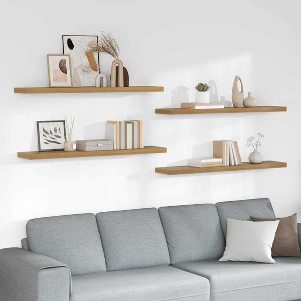vidaXL Stenná polica 4 pcs Hnedá 120 x 23,5 x 4 cm Kompozitné drevo
