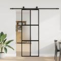vidaXL Posuvné dvere s kovaním čierne 76x205 cm tvrdené sklo