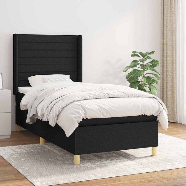 vidaXL Posteľný rám boxspring s matracom čierny 90x200 cm látka