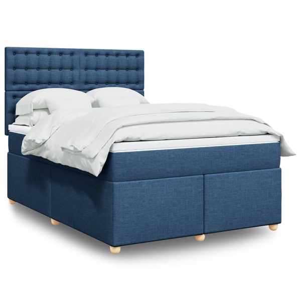 vidaXL Posteľný rám boxspring s matracom modrý 140x200 cm látka