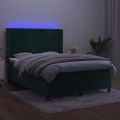 vidaXL Posteľný rám boxsping matrac a LED tmavozelený 140x190 cm zamat