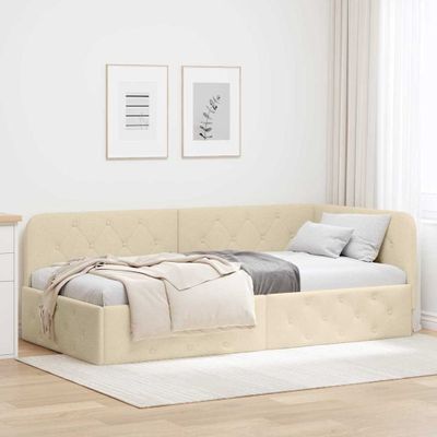 vidaXL Rohový rám postele Krémová 90 x 190 cm látka