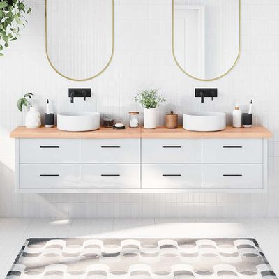 vidaXL Kúpeľňová doska bledohnedá 220x40x(2-6) cm ošetrený masív