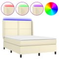 vidaXL Boxspring posteľ s matracom a LED krémová 140x190 cm umelá koža