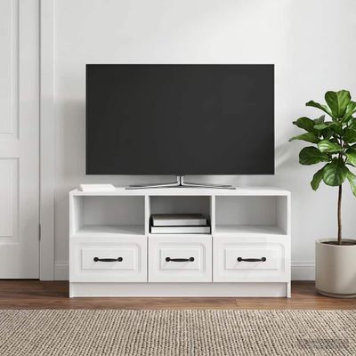 vidaXL TV skrinka Biela s vysokým leskom 102 x 34,5 x 47 cm